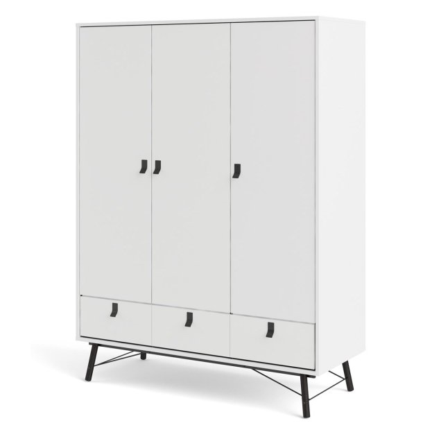 Sor garderobeskab 150 cm bredt, 3 skabe og 3 skuffer, mathvid look