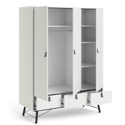 Sor garderobeskab 150 cm bredt, 3 skabe og 3 skuffer, mathvid look