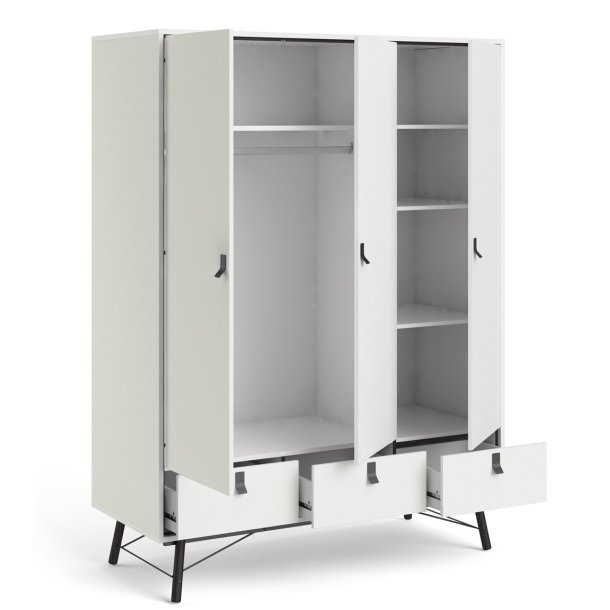 Sor garderobeskab 150 cm bredt, 3 skabe og 3 skuffer, mathvid look