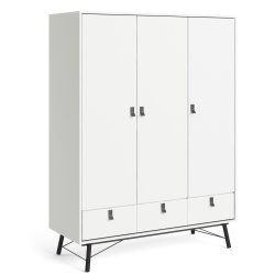 Sor garderobeskab 150 cm bredt, 3 skabe og 3 skuffer, mathvid look