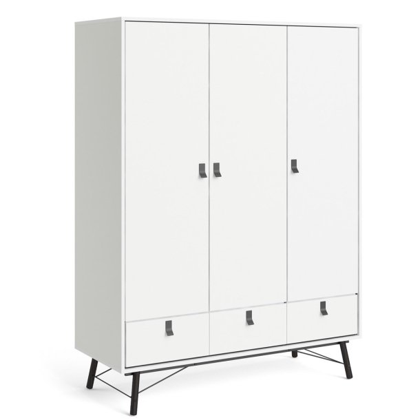 Sor garderobeskab 150 cm bredt, 3 skabe og 3 skuffer, mathvid look