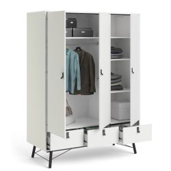 Sor garderobeskab 150 cm bredt, 3 skabe og 3 skuffer, mathvid look