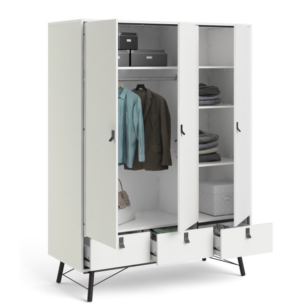 Sor garderobeskab 150 cm bredt, 3 skabe og 3 skuffer, mathvid look