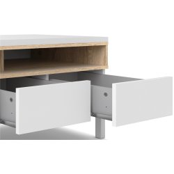 Bars� 155 cm bredt TV m�bel hvidt og ege look med 3 skuffer, 1 skab og 2 hylder.