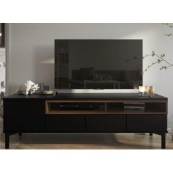 Bars 155 cm bredt TV mbel sort og valndde look med 3 skuffer, 1 skab og 2 hylder.