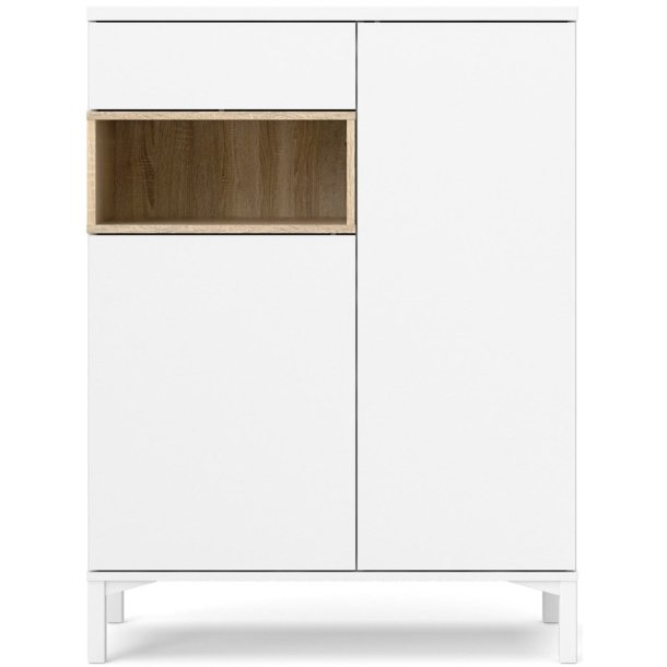 Bars 90 cm bred sknk hvid og ege look med 2 skabe, 1 skuffe og 1 hylde.