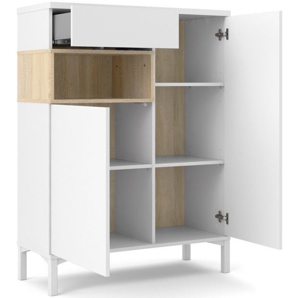 Bars 90 cm bred sknk hvid og ege look med 2 skabe, 1 skuffe og 1 hylde.