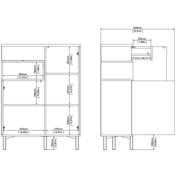Bars 90 cm bred sknk hvid og ege look med 2 skabe, 1 skuffe og 1 hylde.
