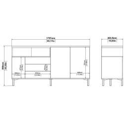 Bars� sk�nk 175 cm bred hvid og ege look med 2 skabe, 3 skuffer og 1 stor hylde.