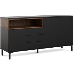 Bars� sk�nk 175 cm bred sort og valn�d med 2 skabe, 3 skuffer og 1 stor hylde.