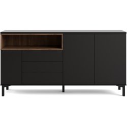 Bars� sk�nk 175 cm bred sort og valn�d med 2 skabe, 3 skuffer og 1 stor hylde.