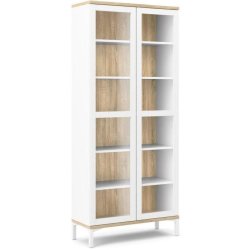 Bars 90 cm bredt hvidt vitrineskab med 5 hylder og 2 glasdre.