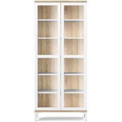 Bars 90 cm bredt hvidt vitrineskab med 5 hylder og 2 glasdre.