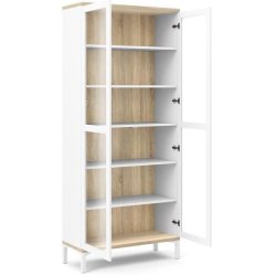 Bars 90 cm bredt hvidt vitrineskab med 5 hylder og 2 glasdre.