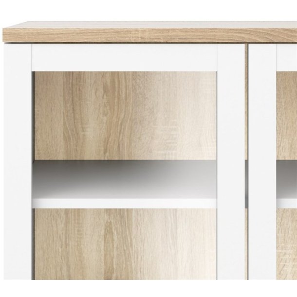 Bars 90 cm bredt hvidt vitrineskab med 5 hylder og 2 glasdre.