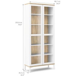 Bars 90 cm bredt hvidt vitrineskab med 5 hylder og 2 glasdre.