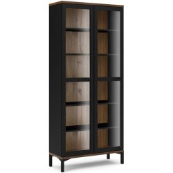 Bars 90 cm bredt sort vitrineskab med 5 hylder og 2 glasdre.