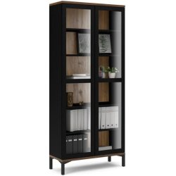 Bars 90 cm bredt sort vitrineskab med 5 hylder og 2 glasdre.