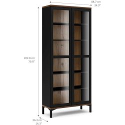 Bars 90 cm bredt sort vitrineskab med 5 hylder og 2 glasdre.