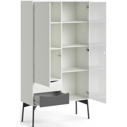 Anholt 100 cm bredt hvidt vitrineskab med 2 skabe, glasdr, hylder og skuffer.