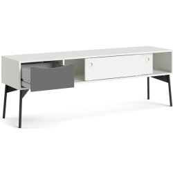 Anholt 155 cm bredt hvidt TV mbel med 2 skydelger og 1 skuffe.