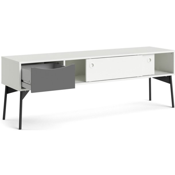 Anholt 155 cm bredt hvidt TV mbel med 2 skydelger og 1 skuffe.