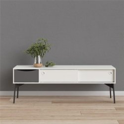 Anholt 155 cm bredt hvidt TV mbel med 2 skydelger og 1 skuffe.