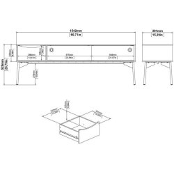Anholt 155 cm bredt hvidt TV mbel med 2 skydelger og 1 skuffe.