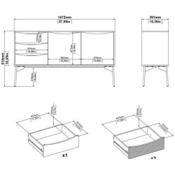Anholt 150 cm bred hvid sknk med 2 skabe og 3 skuffer.