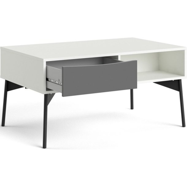 Anholt hvidt sofabord 100 x 60 med skuffe og bent rum.