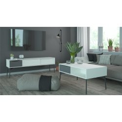 Anholt hvidt sofabord 100 x 60 med skuffe og bent rum.