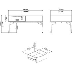 Anholt hvidt sofabord 100 x 60 med skuffe og bent rum.