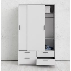 Inline garderobeskab 121 cm bredt, 4 skuffer hvidt