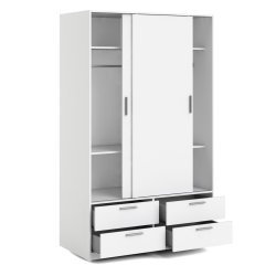 Inline garderobeskab 121 cm bredt, 4 skuffer hvidt