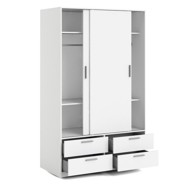 Inline garderobeskab 121 cm bredt, 4 skuffer hvidt