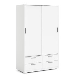 Inline garderobeskab 121 cm bredt, 4 skuffer hvidt