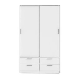 Inline garderobeskab 121 cm bredt, 4 skuffer hvidt