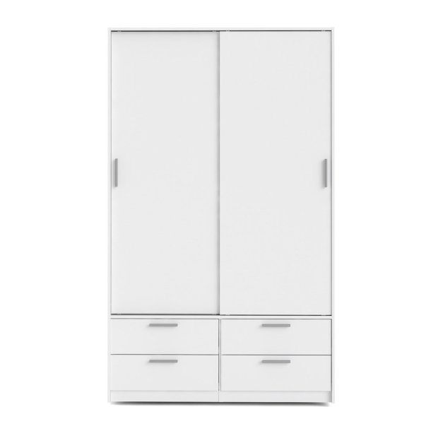 Inline garderobeskab 121 cm bredt, 4 skuffer hvidt
