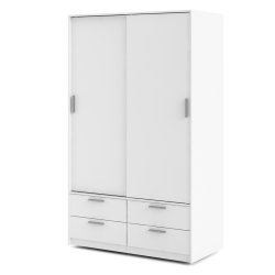 Inline garderobeskab 121 cm bredt, 4 skuffer hvidt