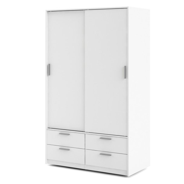Inline garderobeskab 121 cm bredt, 4 skuffer hvidt