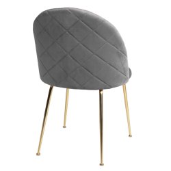 Greve spisebordsstol i gr velour med sklformet ryg og kraftig metalstel i messinglook.