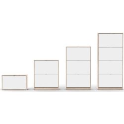 Askepot skoskab hvidt og ege look med 3 vippel�ger og plads til 18 par sko.