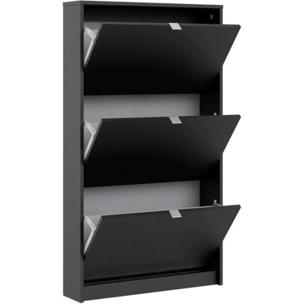 Askepot mat sort skoskab med 3 vippel�ger og plads til 9 par sko.