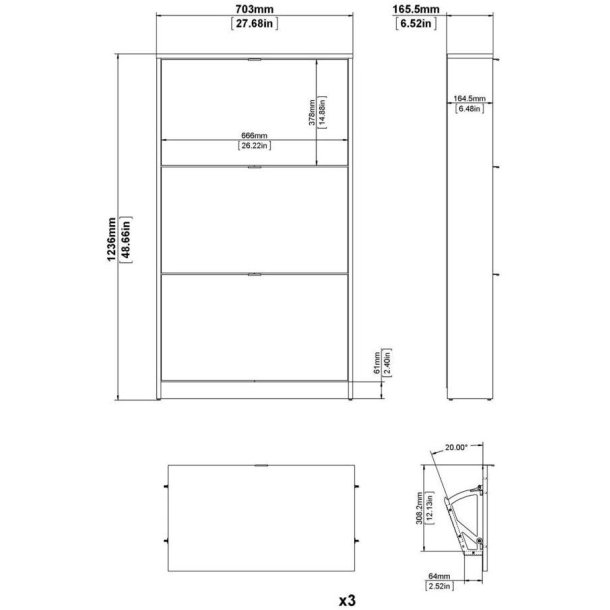 Askepot mat sort skoskab med 3 vippel�ger og plads til 9 par sko.