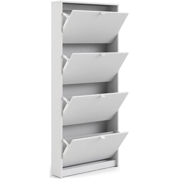 Askepot hvidt skoskab med 4 vippel�ger og plads til 12 par sko.