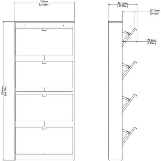 Askepot hvidt skoskab med 4 vippel�ger og plads til 12 par sko.