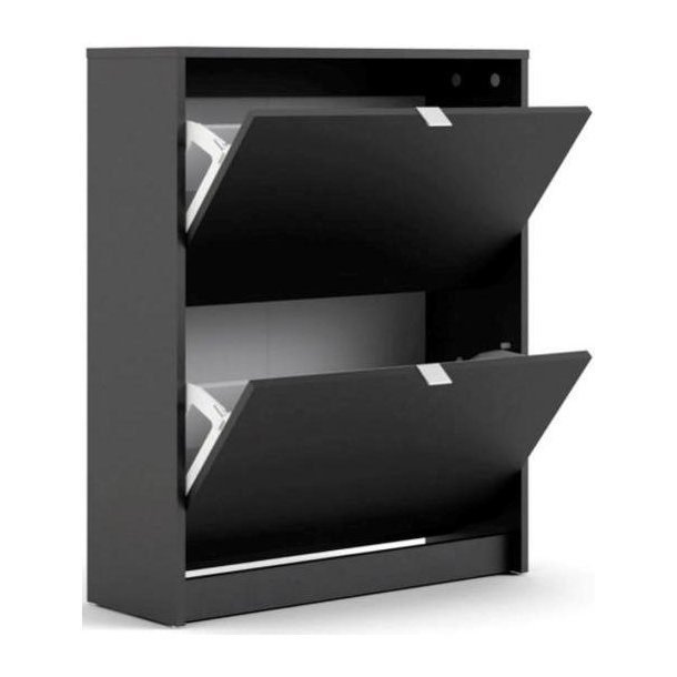 Askepot skoskab mat sort med 2 vippel�ger og plads til 12 par sko.