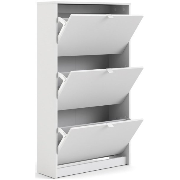 Askepot hvidt skoskab med 3 vippel�ger og plads til 18 par sko.