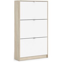 Askepot skoskab hvidt og ege look med 3 vippel�ger og plads til 18 par sko.