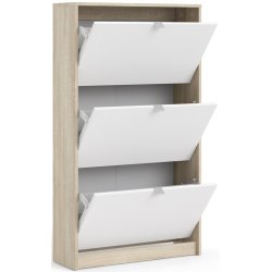 Askepot skoskab hvidt og ege look med 3 vippel�ger og plads til 18 par sko.